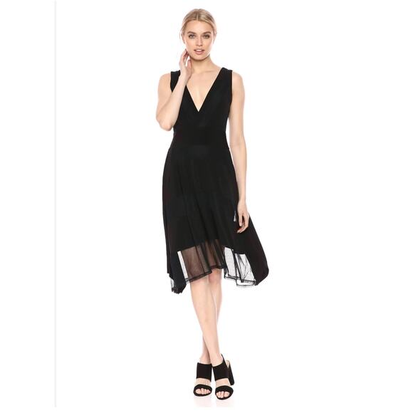 BCBGMAXAZRIA New Mesh & Jersey Crossover Dress Black Combo Size Small - Picture 1 of 14